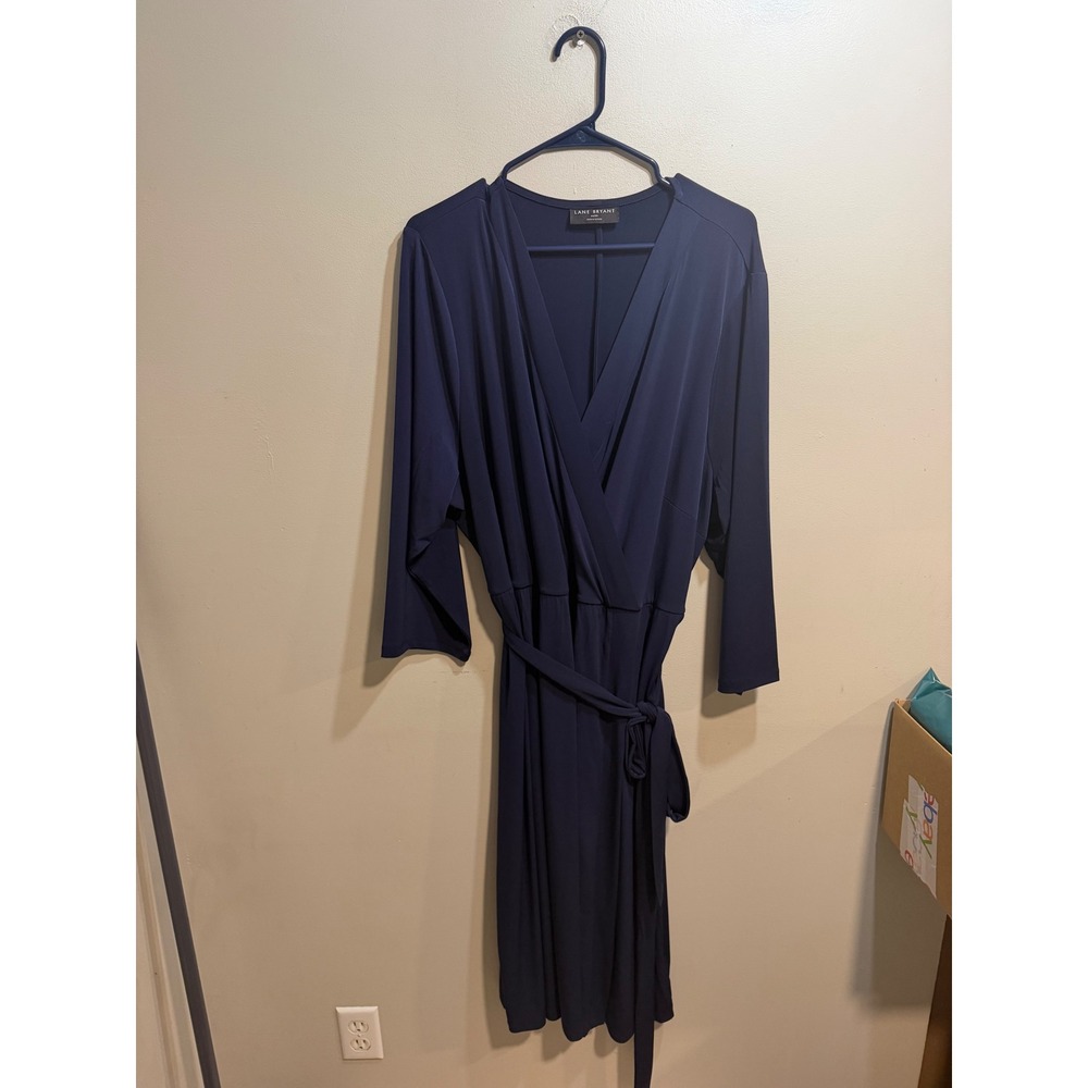 Lane Bryant Navy Blue Faux Wrap Dress Long Sleeve V-Neck Plus Size 26/28